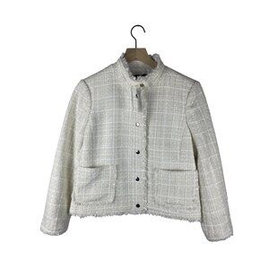 Ann Taylor Tweed Full Zip Blazer Jacket NWT Women's 6 White Preppy Elle Woods